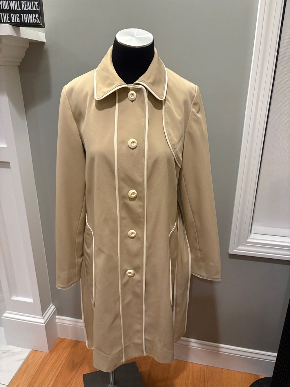 Harve Benard Beige Trench Coat with Cream Piping - Picture 5 of 9